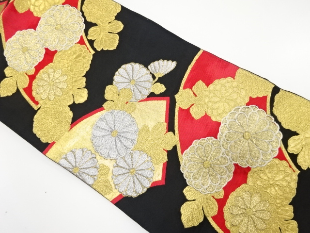 アンティーク　地紙に菊模様織り出し袋帯（着用可）